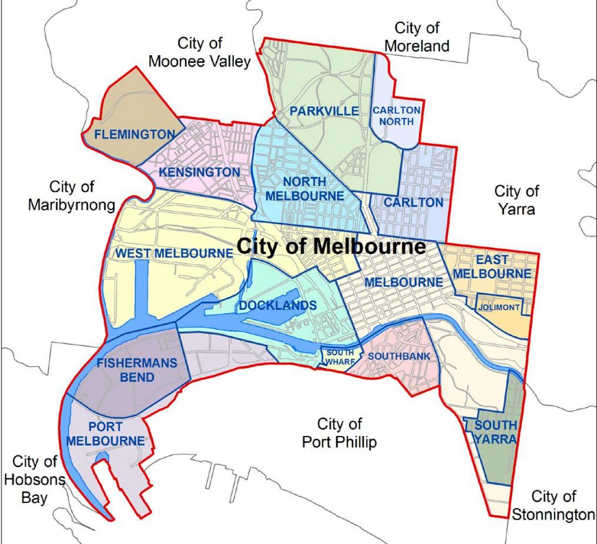 χάρτης της Μελβούρνης και τα γύρω προάστια