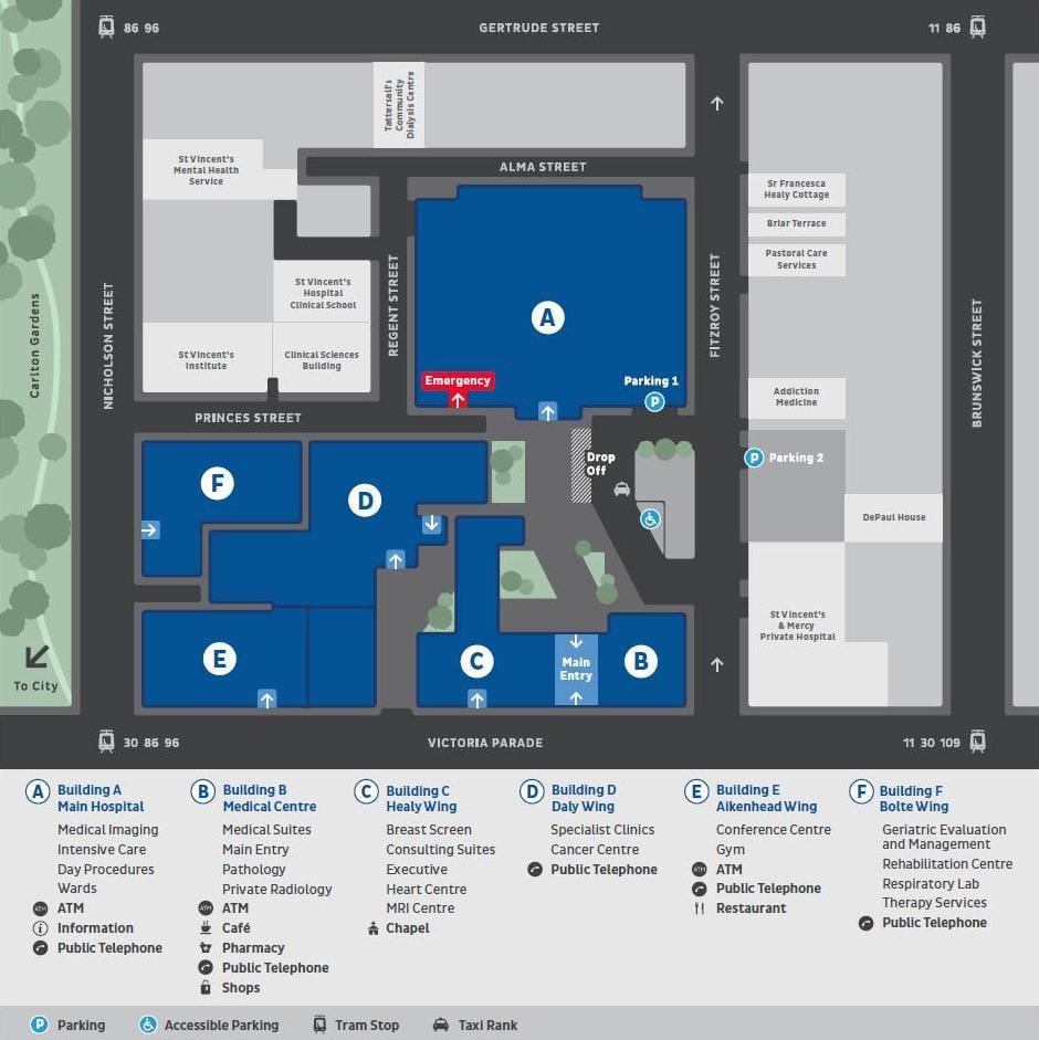 St Vincent hospital της Μελβούρνης χάρτης