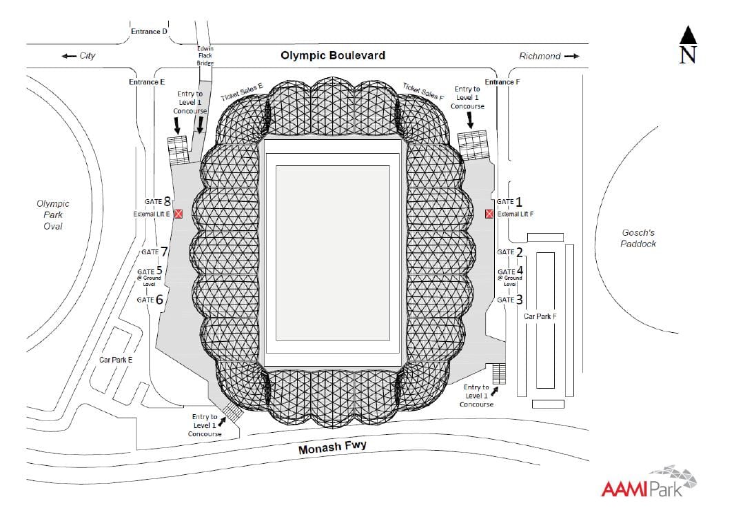 aami park της Μελβούρνης χάρτης
