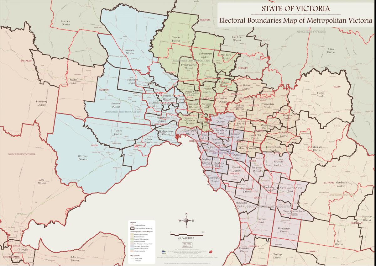 χάρτης της Μελβούρνης ανατολικά προάστια