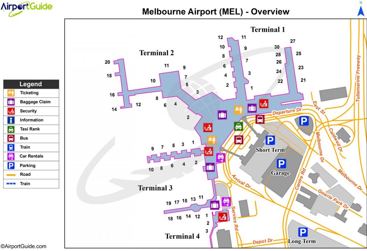 χάρτης της Μελβούρνης τερματικά αερολιμένων