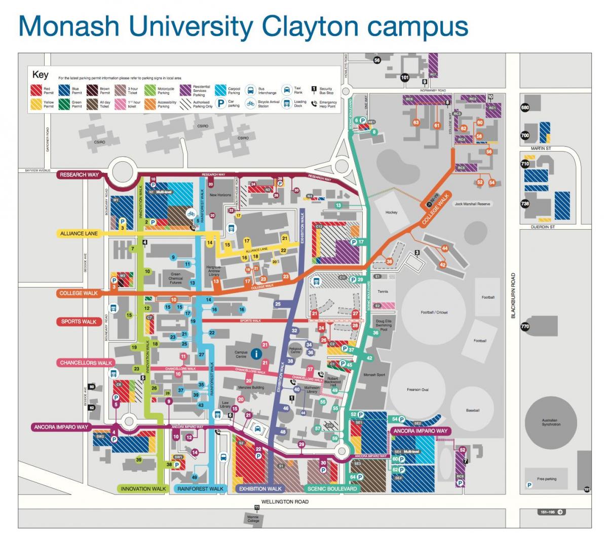 Το πανεπιστήμιο Monash Κλέιτον χάρτης