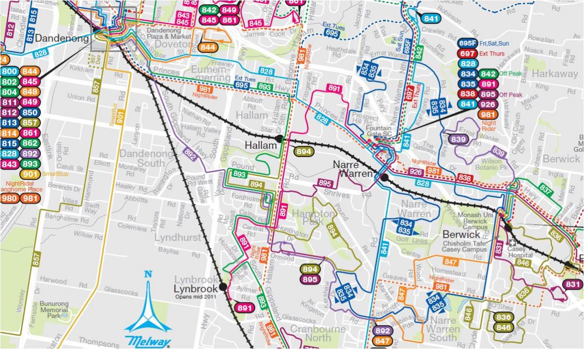 Μελβούρνη δρομολόγια λεωφορείων χάρτης